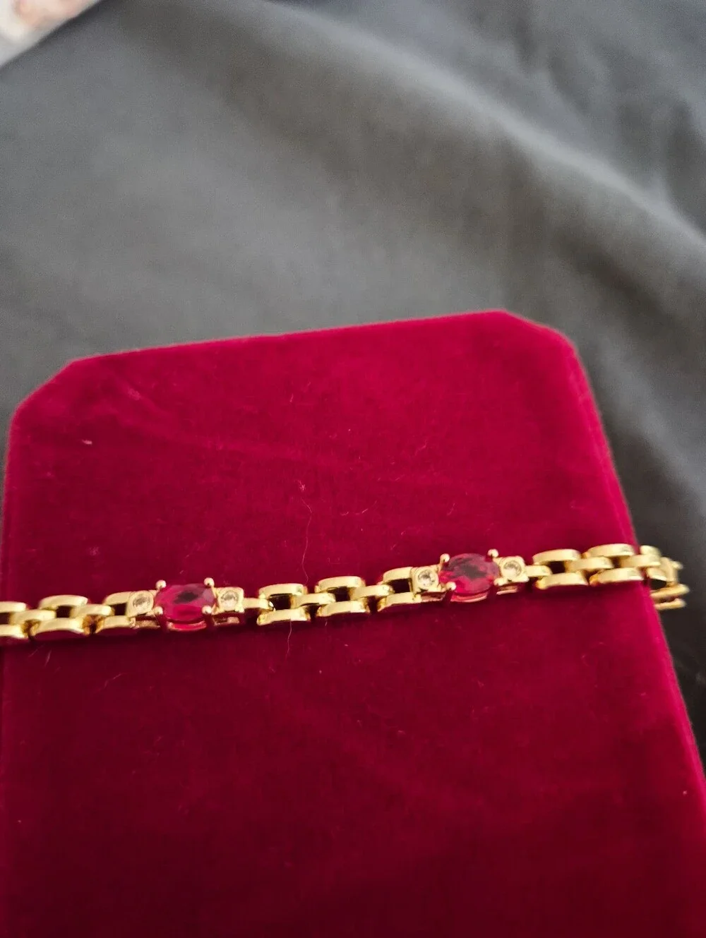 Inlaid Ruby Diamond Bracelet 14k Gold Plated